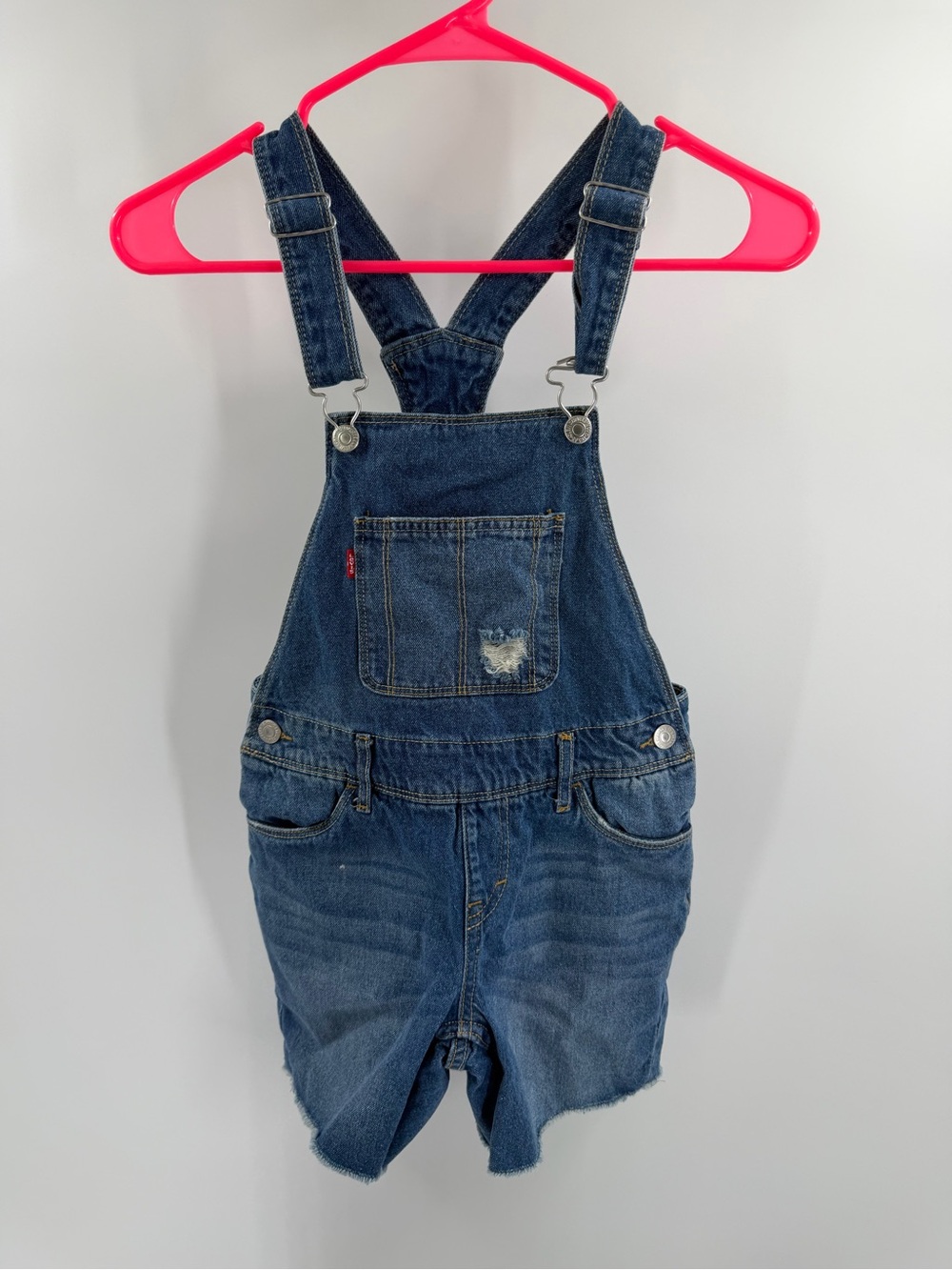 Levi's Kids Blue Denim Shortalls Overalls Size 8 flaw*